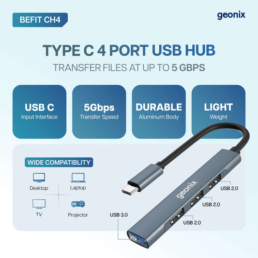 Befit CH4 4 in 1 USB Hub Type C Multiport Adapter