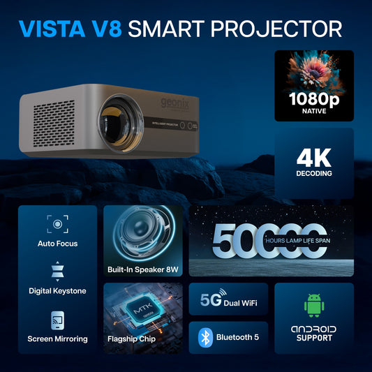 Portable Vista V8 Smart Projector 4K Full HD 1080P