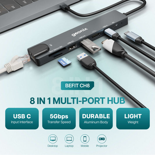 Befit CH8 8 in 1 USB C Multiport Adapter Hub