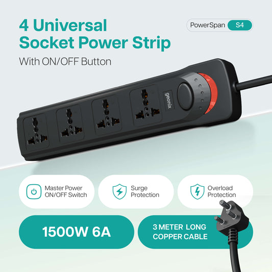 PowerSpan S4 Extension Board with 4 Universal Sockets (Black)