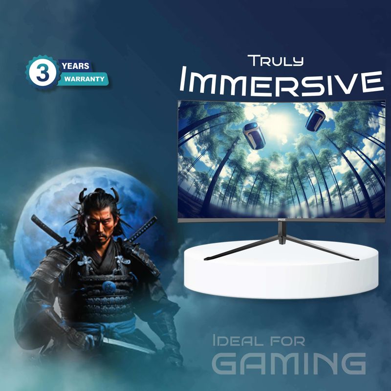 MonitorNeon 27 inch Curved Monitor Black Stand View