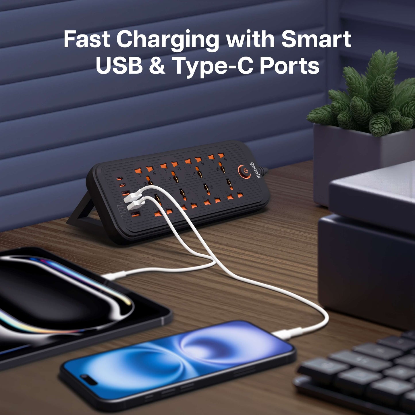 PowerSpan U8 with 8 Universal Socket & 4 USB 2 Type C Port (Black)