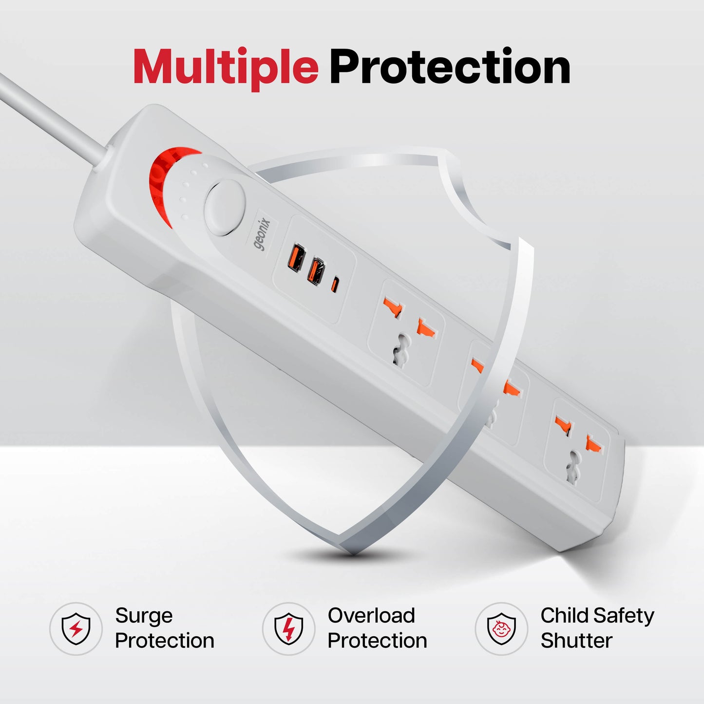 PowerSpan U3 with 3 Universal Socket & 2 USB 1 Type C Port (White)