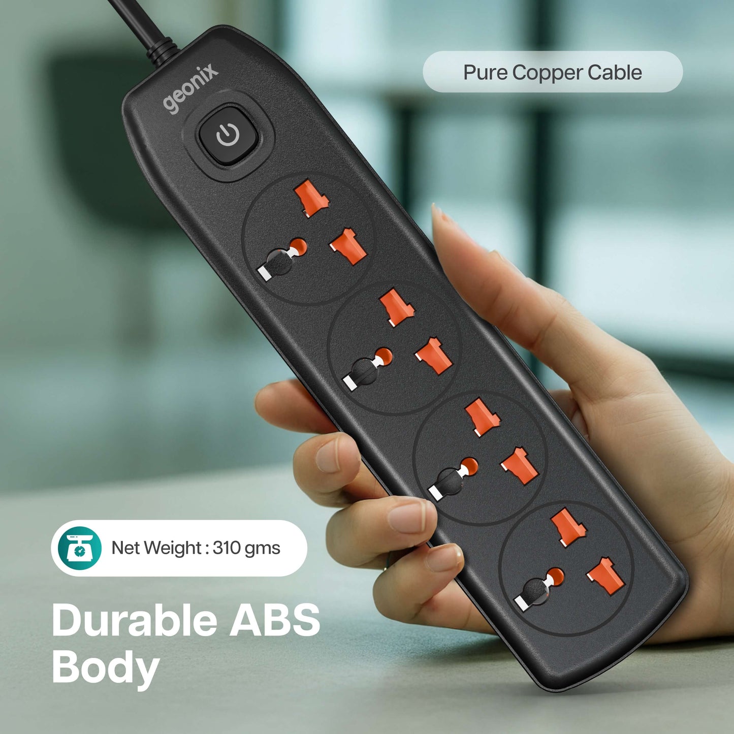 PowerSpan S4 PRO Extension Board with 4 Universal Sockets (Black)