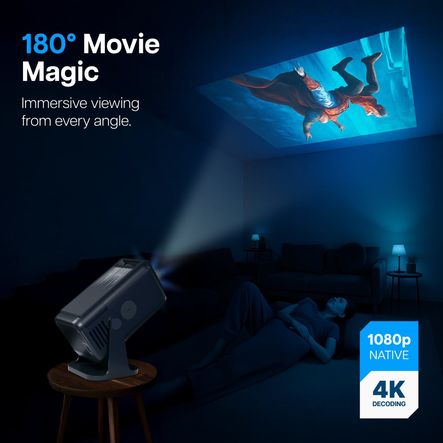 Portable Vista V4 Smart Projector 4K Native 1080P Android 13