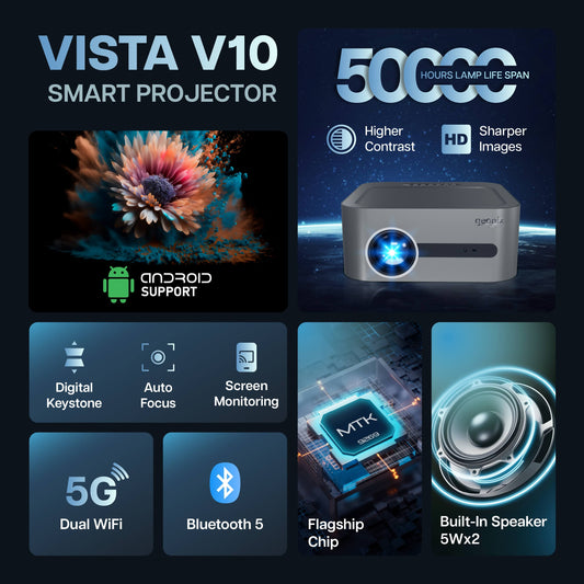Portable Vista V10 Smart Projector 4K Full HD 1080P