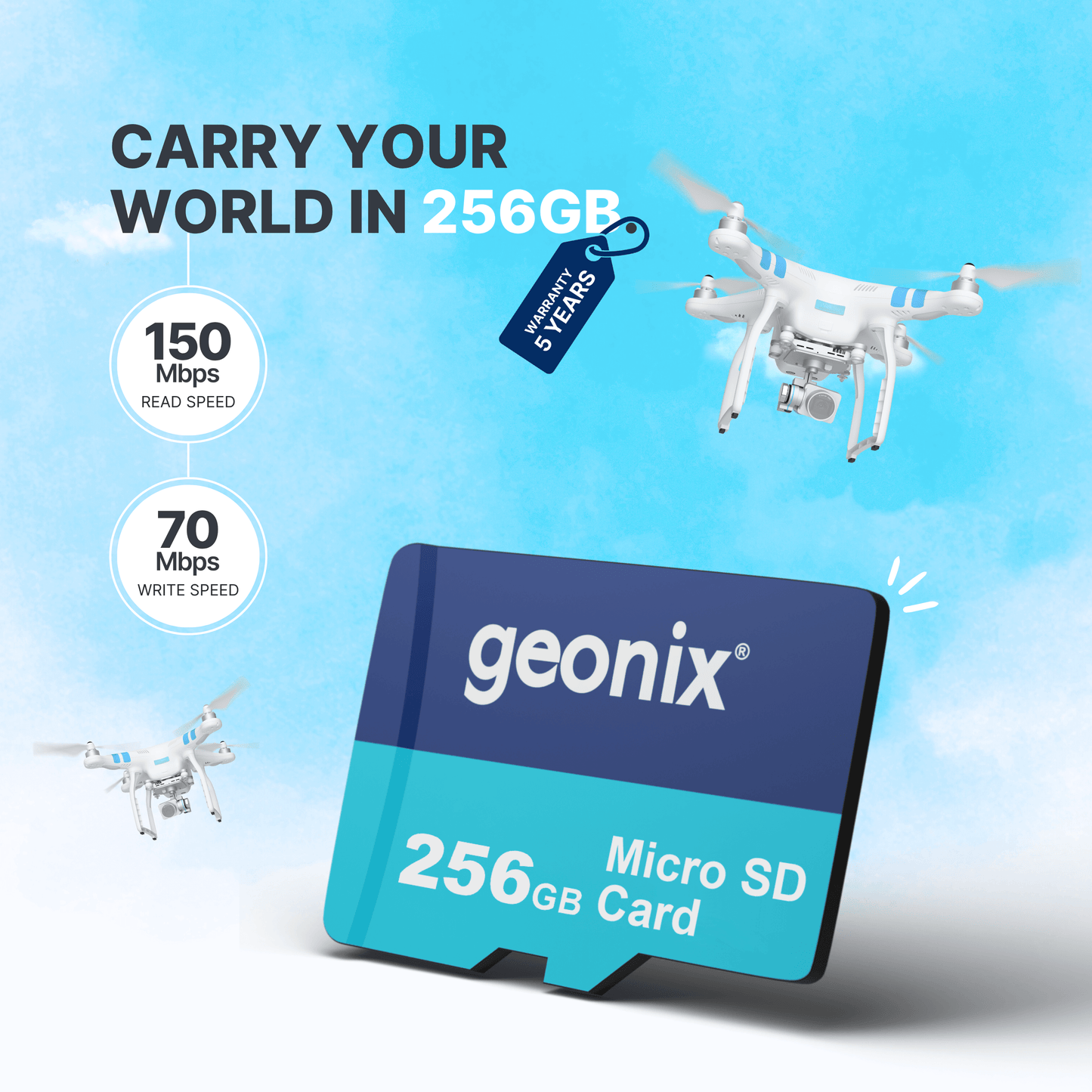 Geonix 256GB micro SD Memory Card