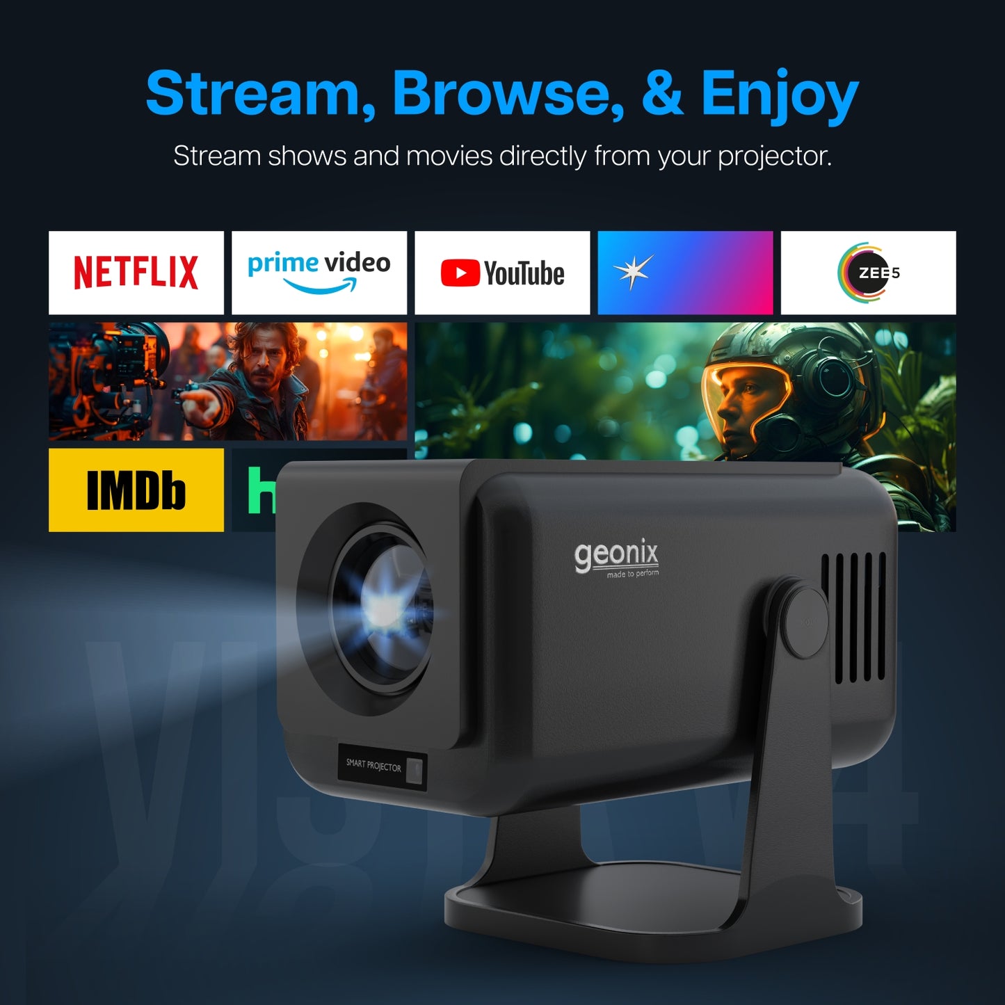 Portable Vista V4 Smart Projector 4K Native 1080P Android 13