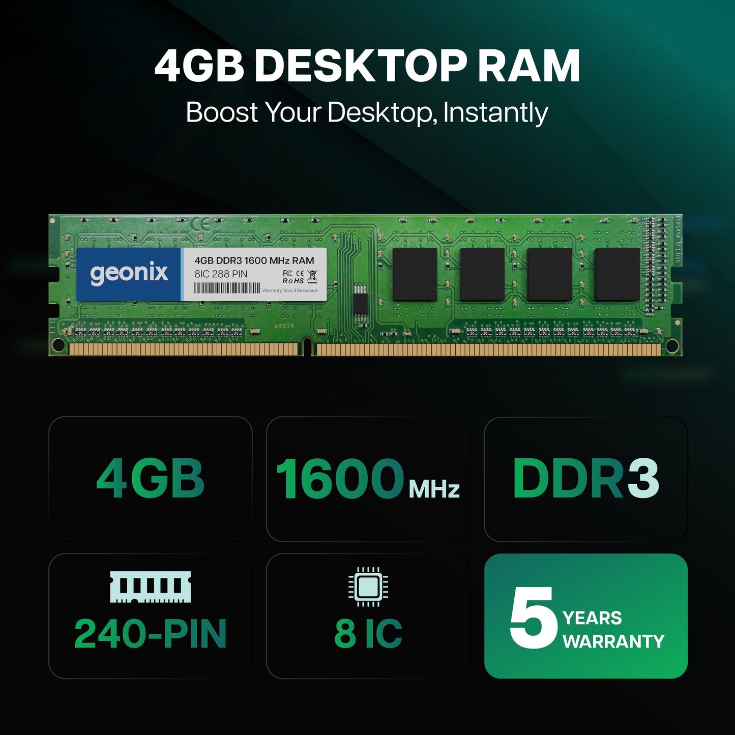 Geonix 4GB DDR3 1600MHz 8IC Desktop RAM