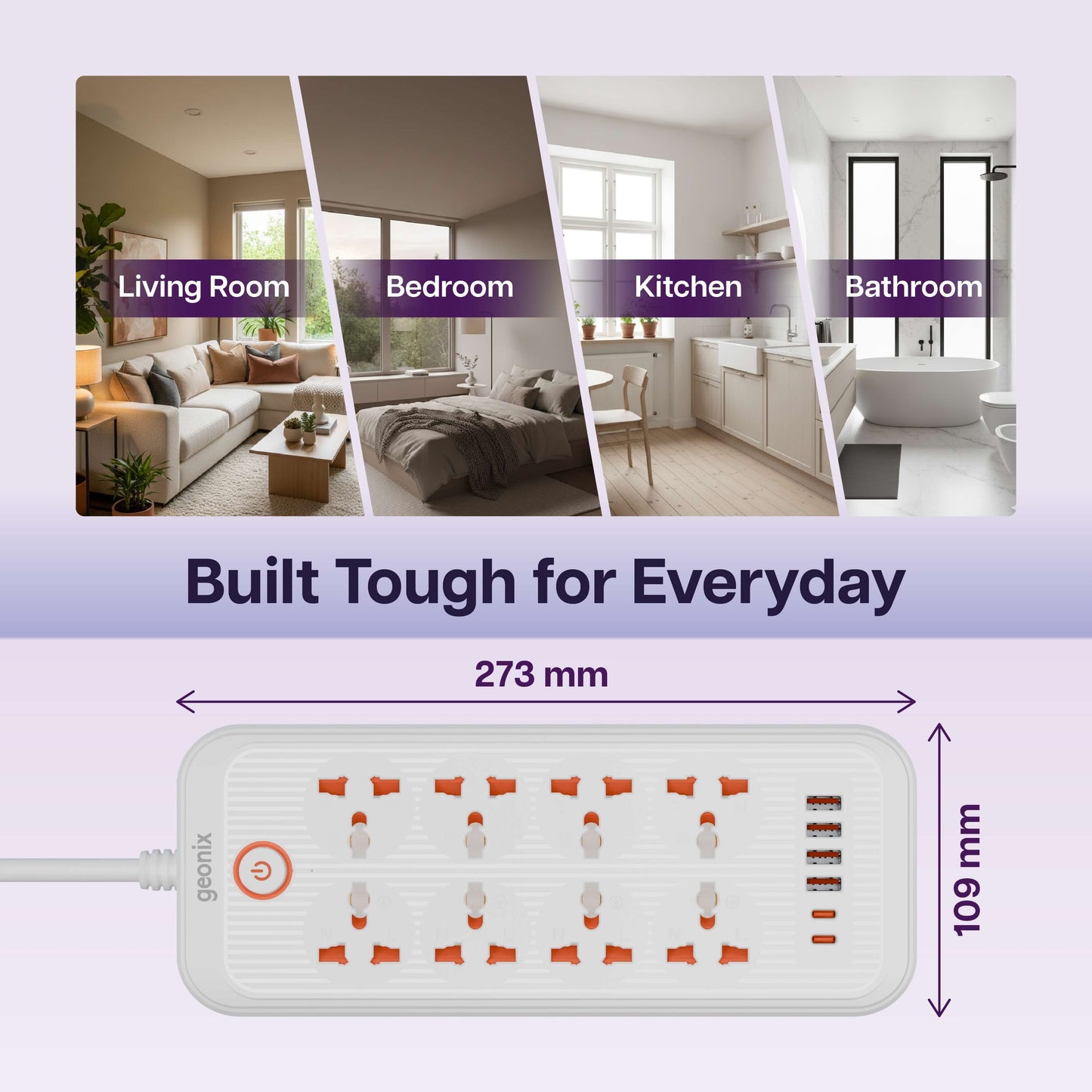PowerSpan U8 with 8 Universal Socket & 4 USB 2 Type C Port (White)