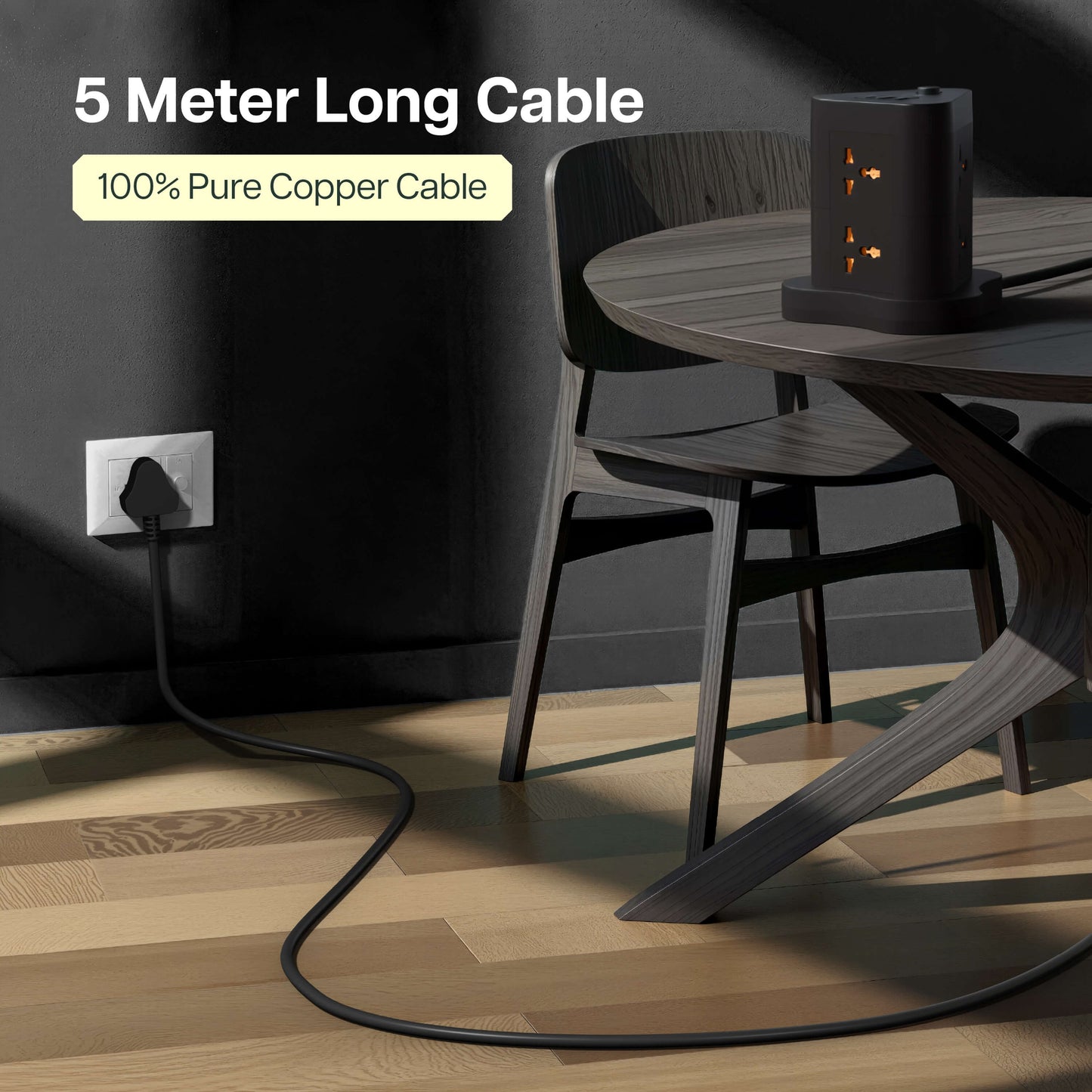 PowerSpan Fort with 6 Universal Socket & 2 USB 1 Type C Port (Black)