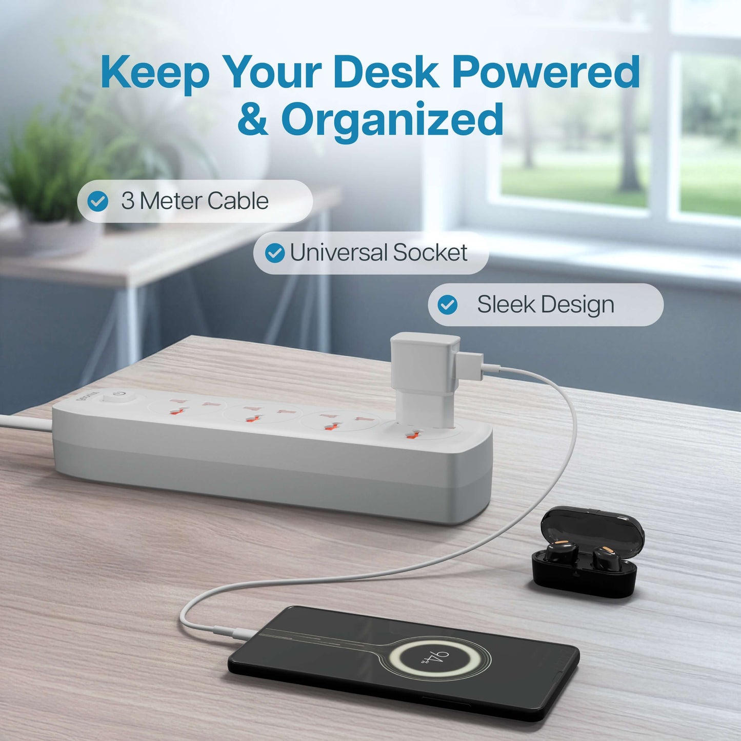 PowerSpan S4 PRO Extension Board with 4 Universal Sockets (White)