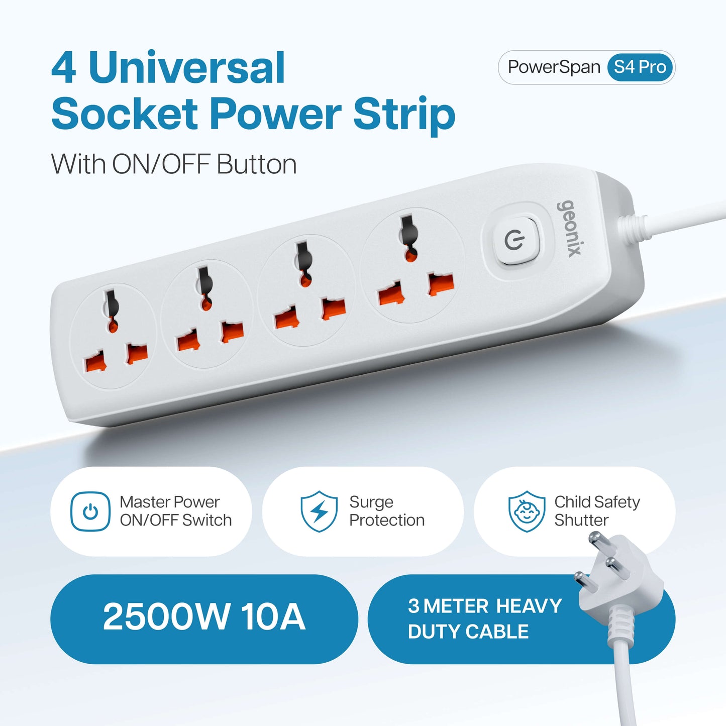 PowerSpan S4 PRO Extension Board with 4 Universal Sockets (White)