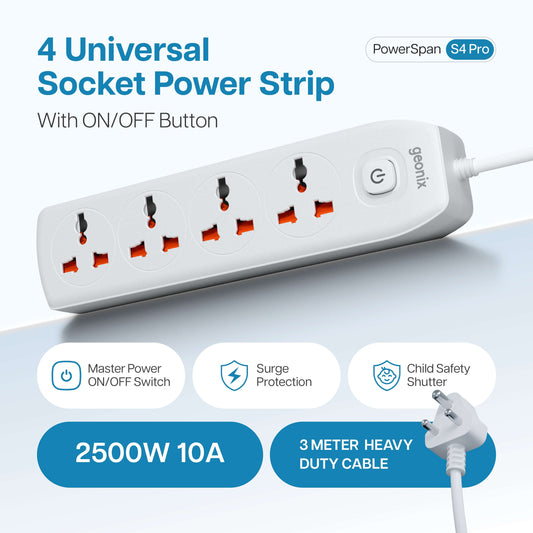 PowerSpan S4 PRO Extension Board with 4 Universal Sockets (White)