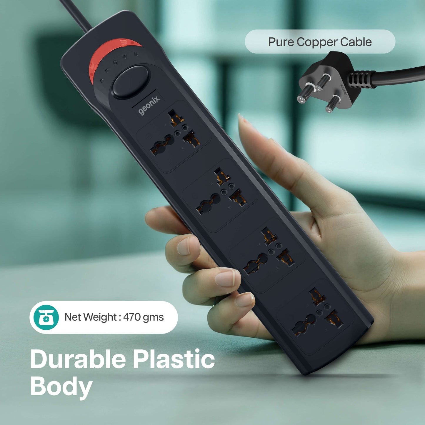 PowerSpan S4 Extension Board with 4 Universal Sockets (Black)