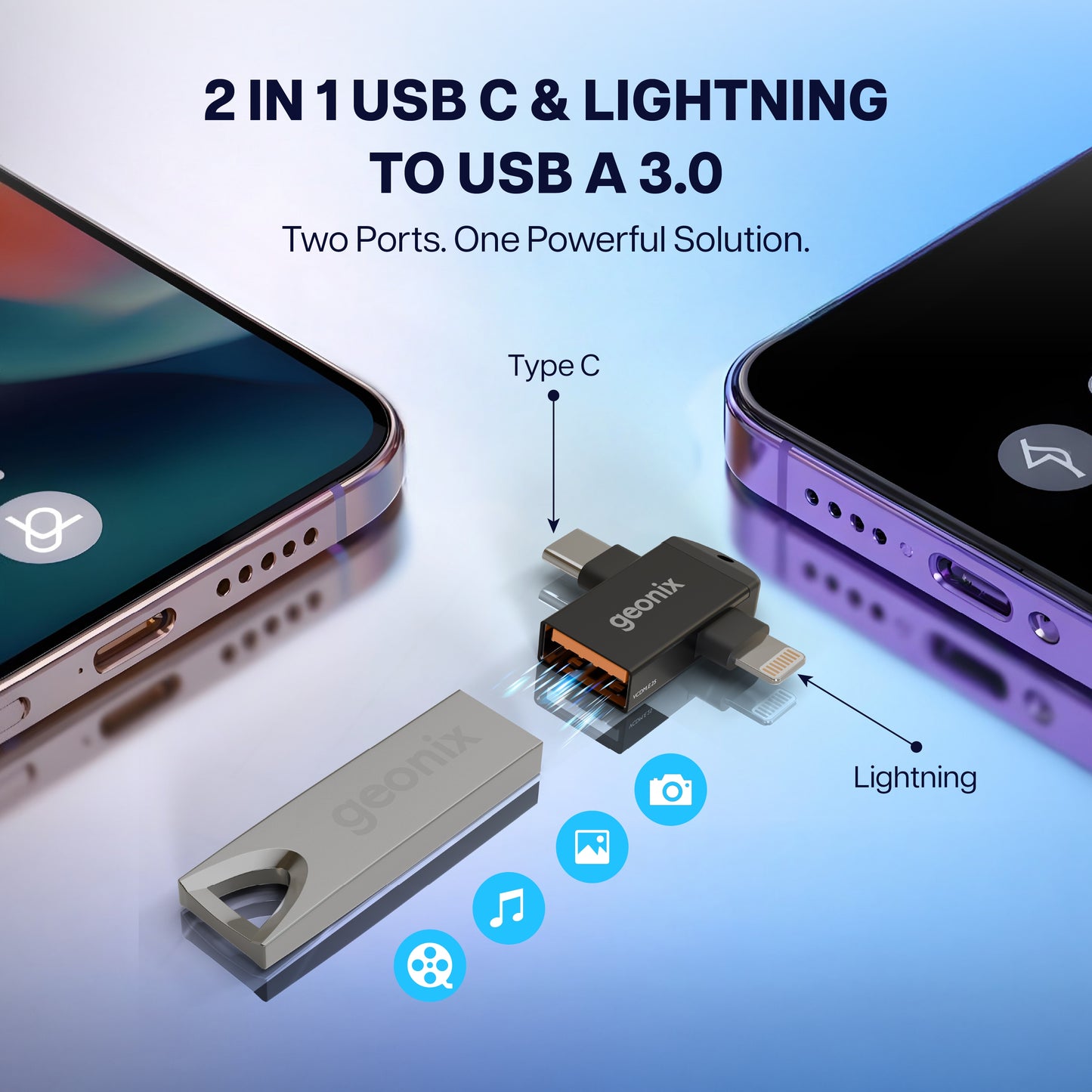 Type C & Lightning to USB 3.0 2 in 1 OTG Converter Befit ACE
