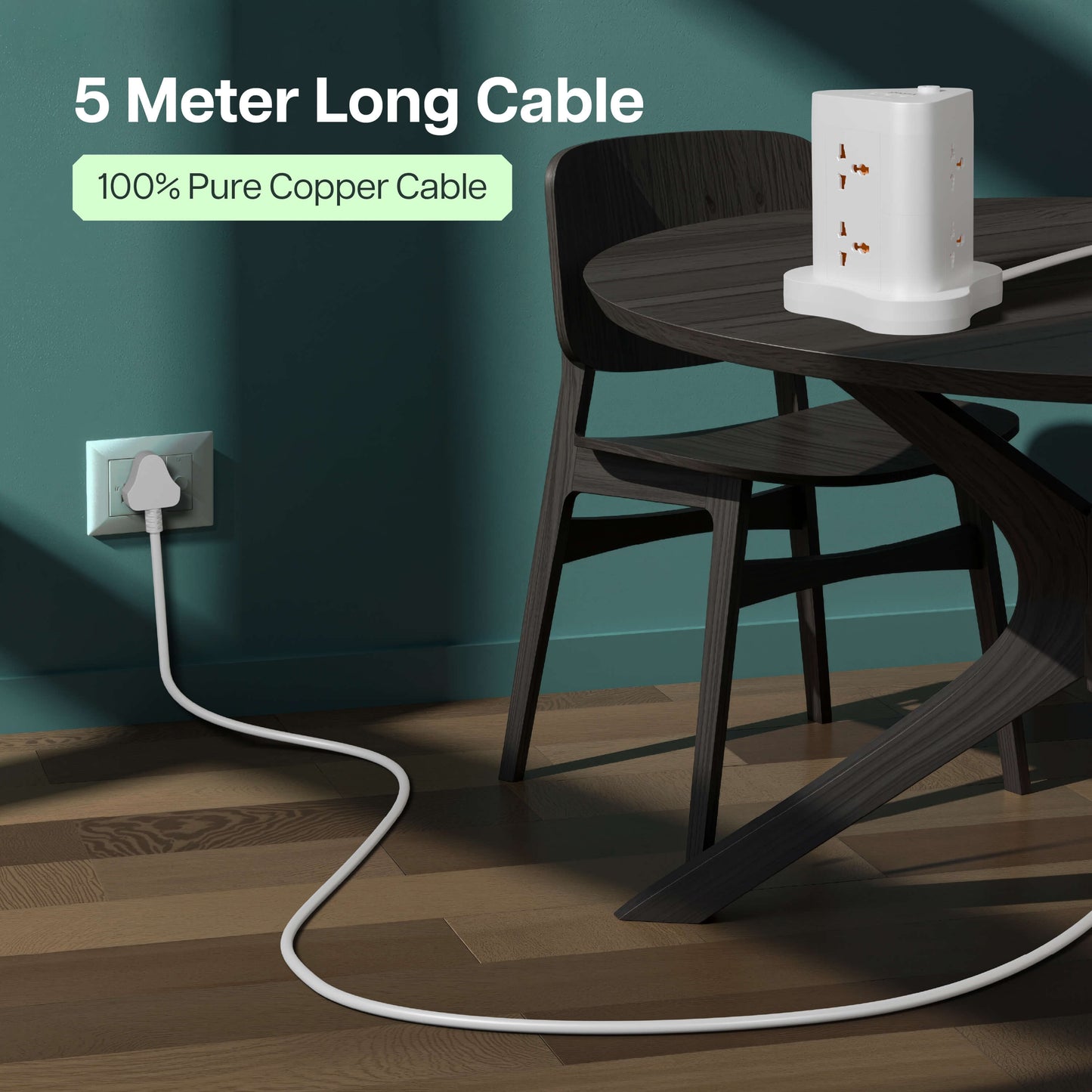 PowerSpan Fort with 6 Universal Socket & 2 USB 1 Type C Port (White)