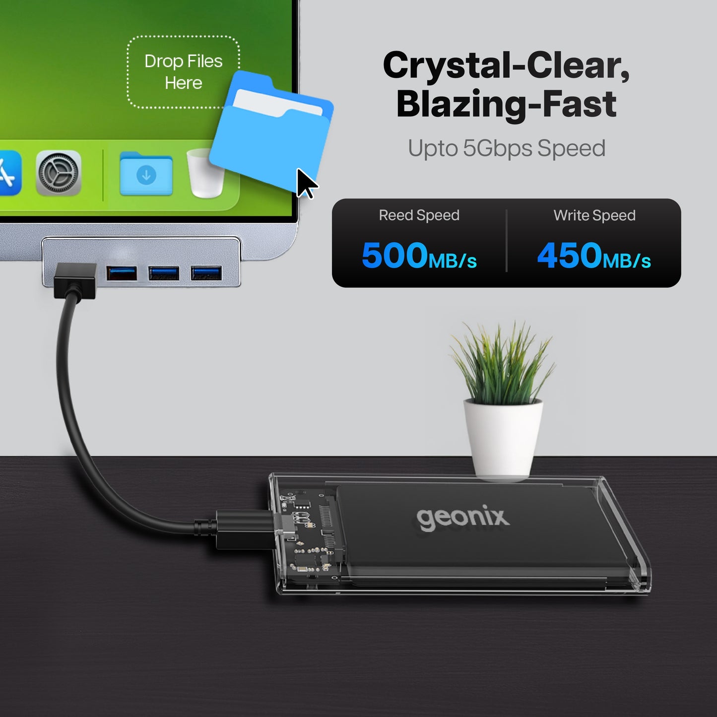 Lucid L1 2.5 Inch Transparent SATA SSD Enclosure