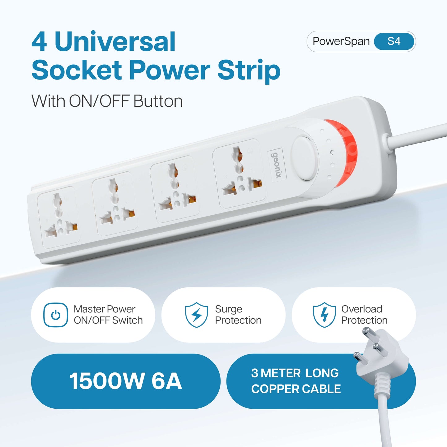 PowerSpan S4 Extension Board with 4 Universal Sockets (White)