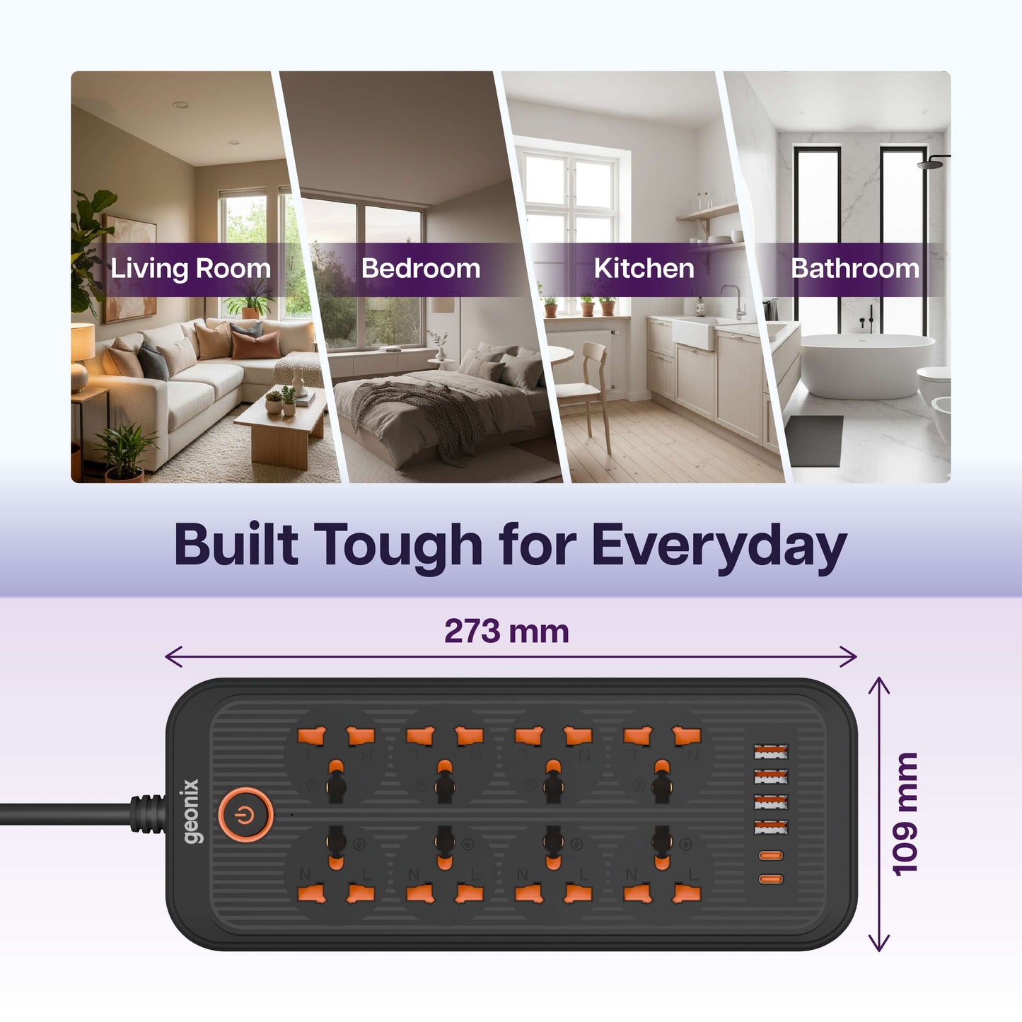 PowerSpan U8 with 8 Universal Socket & 4 USB 2 Type C Port (Black)