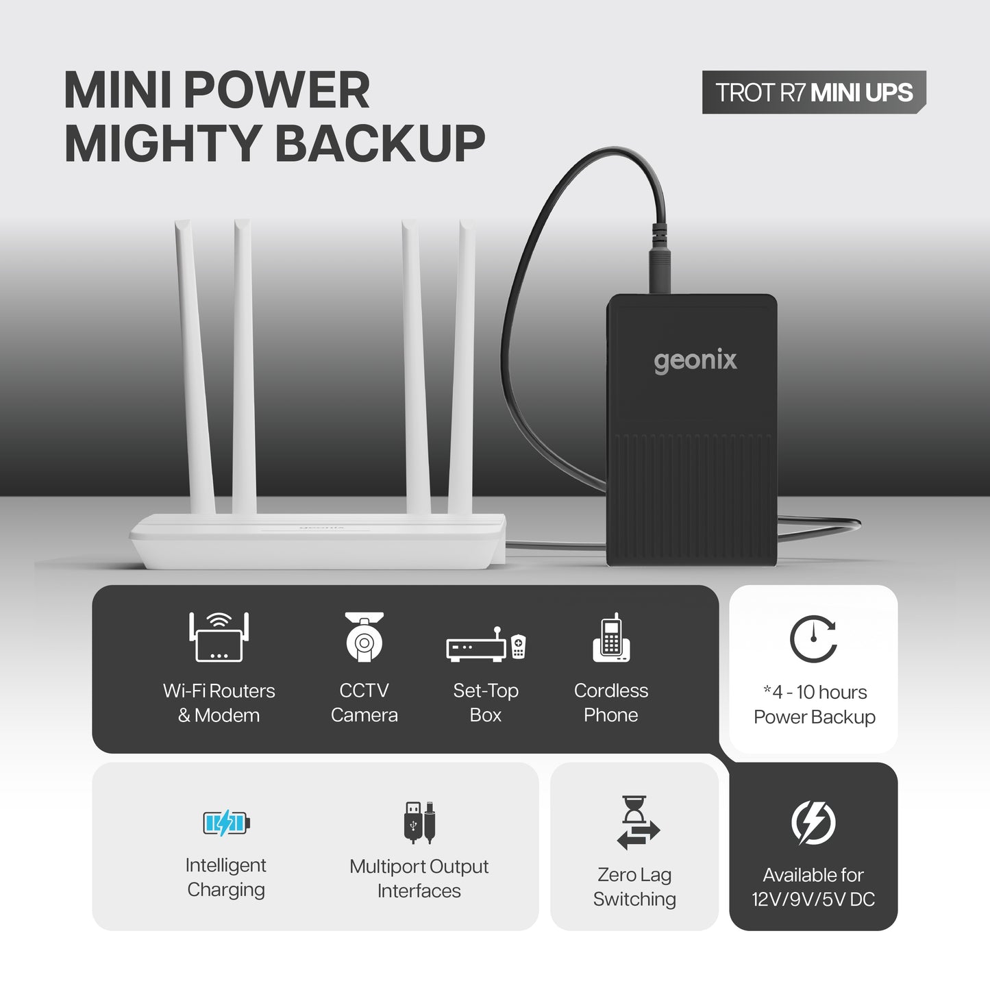 Trot R7 Mini UPS Power Bank for WIFI Router (Black)