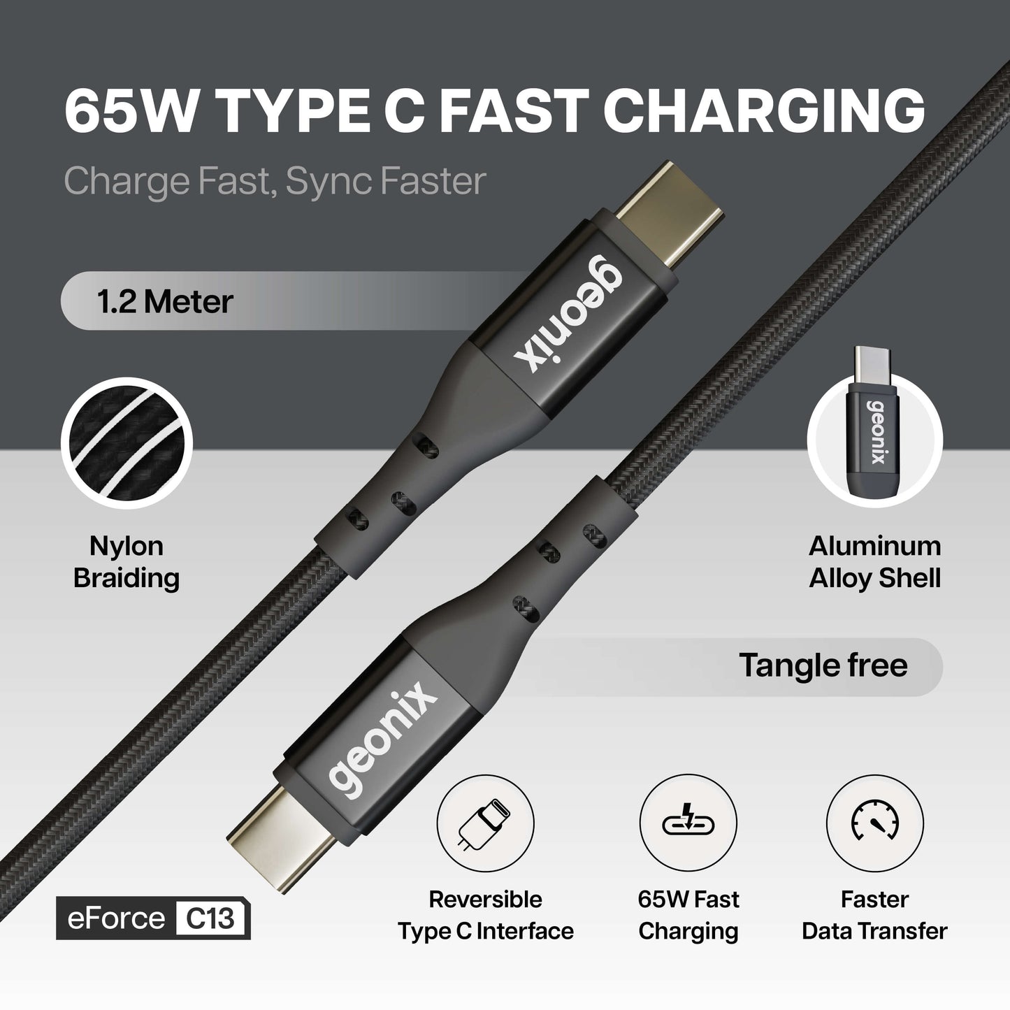 eForce C13 65W Type-C to Type-C Fast Charging Cable