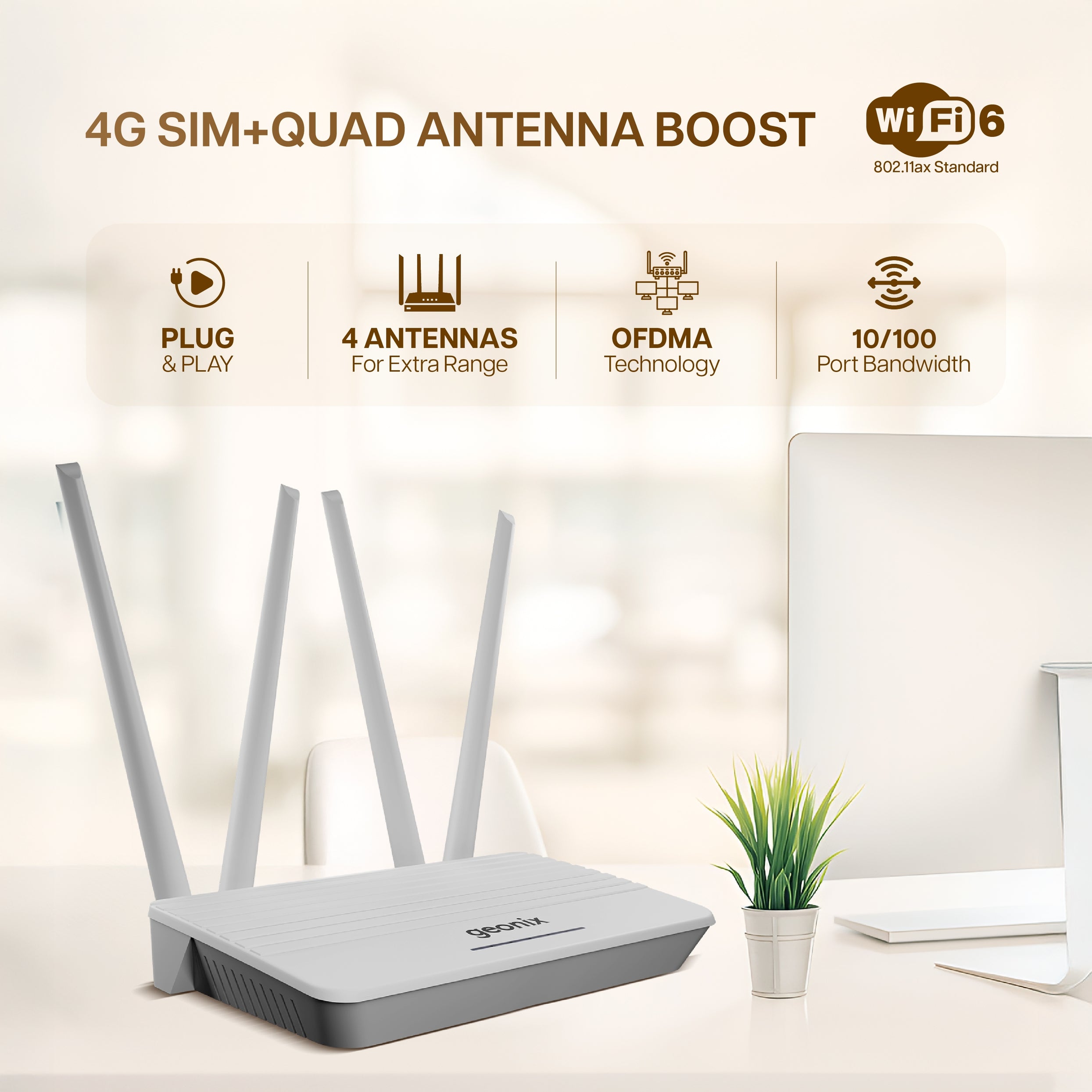 4 Antenna Wifi Router with 4G Sim Support – Geonix