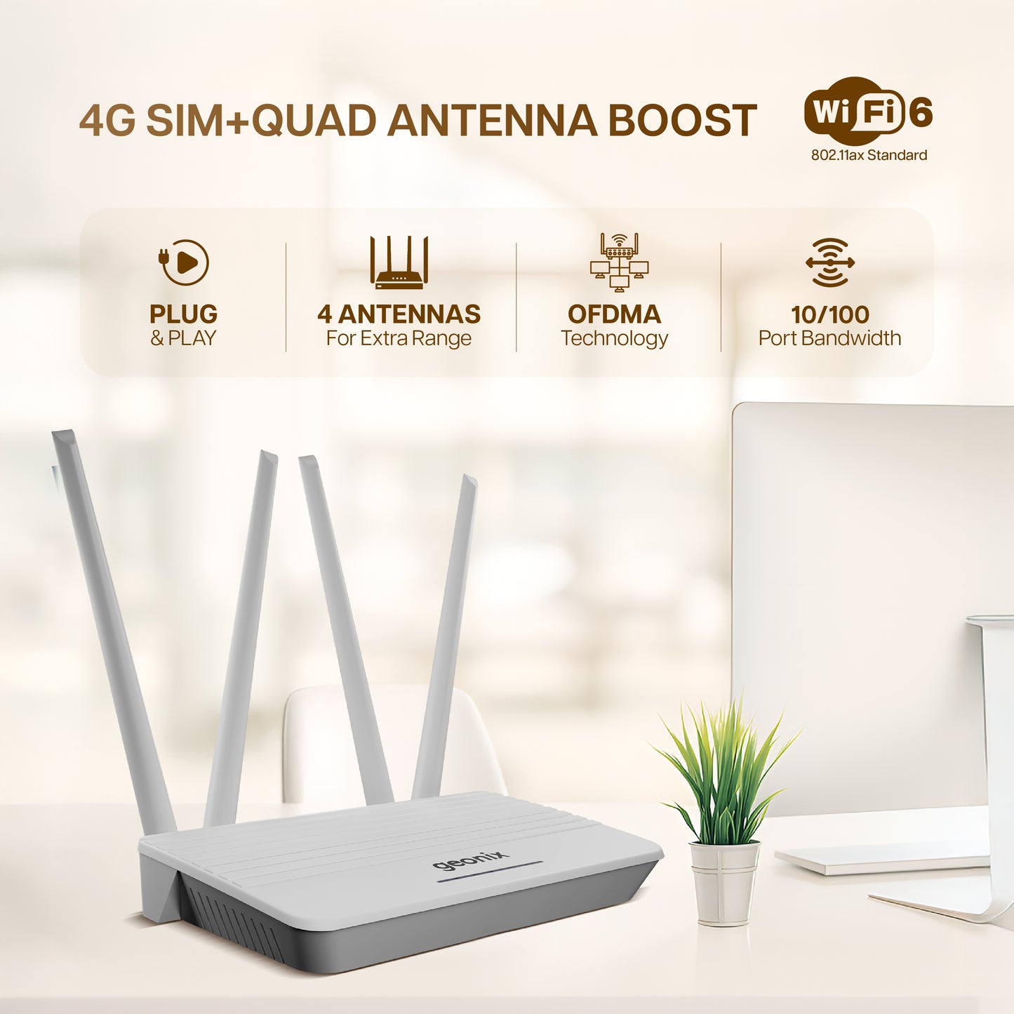 4 Antenna Wifi Router with 4G Sim Support