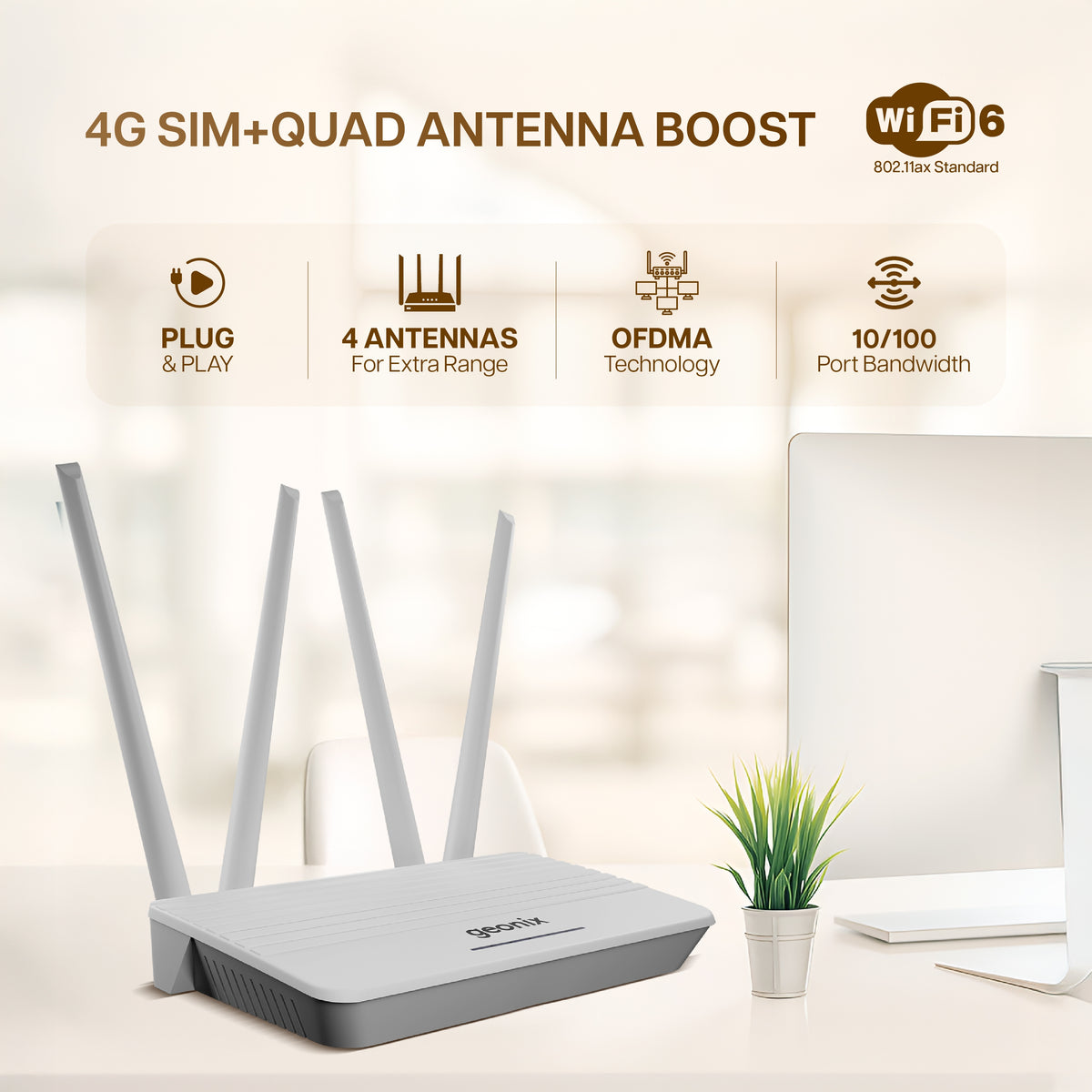 4 Antenna Wifi Router with 4G Sim Support – Geonix